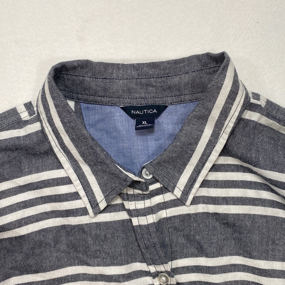 Nautica Long Sleeve Button Up Shirt Blouse Striped Womens Size XL Grayish Blue - Picture 12 of 14